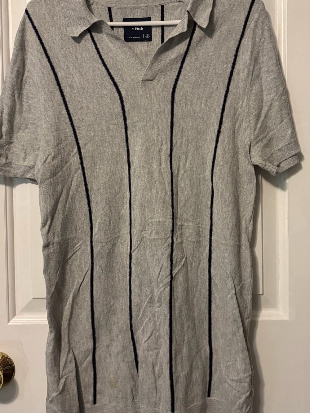 Abercrombie & Fitch Men’s Gray Lightweight Sweater Polo with Pinstripes